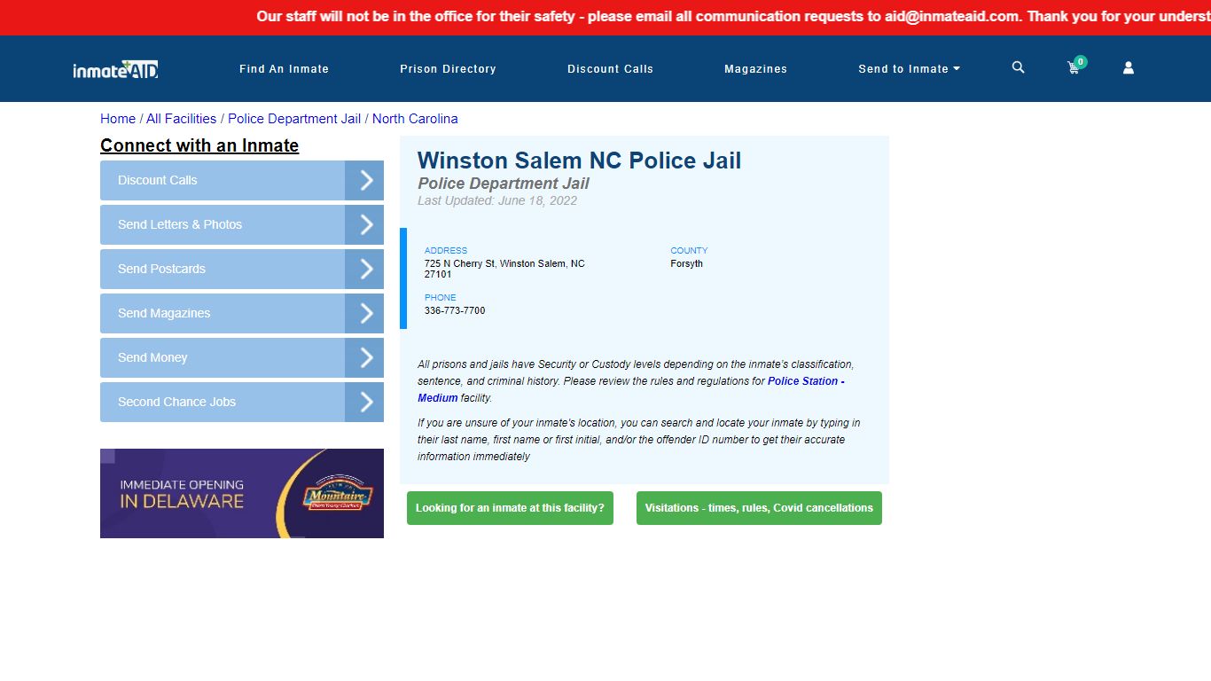 Winston Salem NC Police Jail & Inmate Search - Winston ...