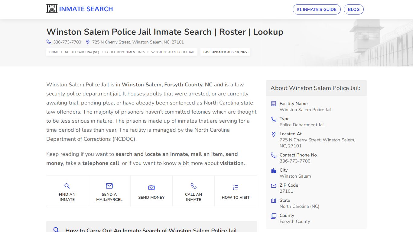 Winston Salem Police Jail Inmate Search | Roster | Lookup